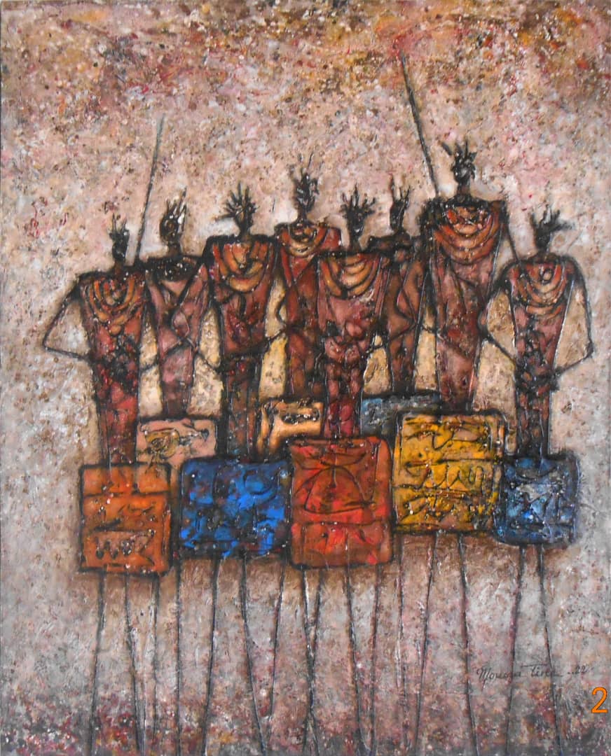 Moussa TINE - Scène de séduction Massaï 82 X 100Cm